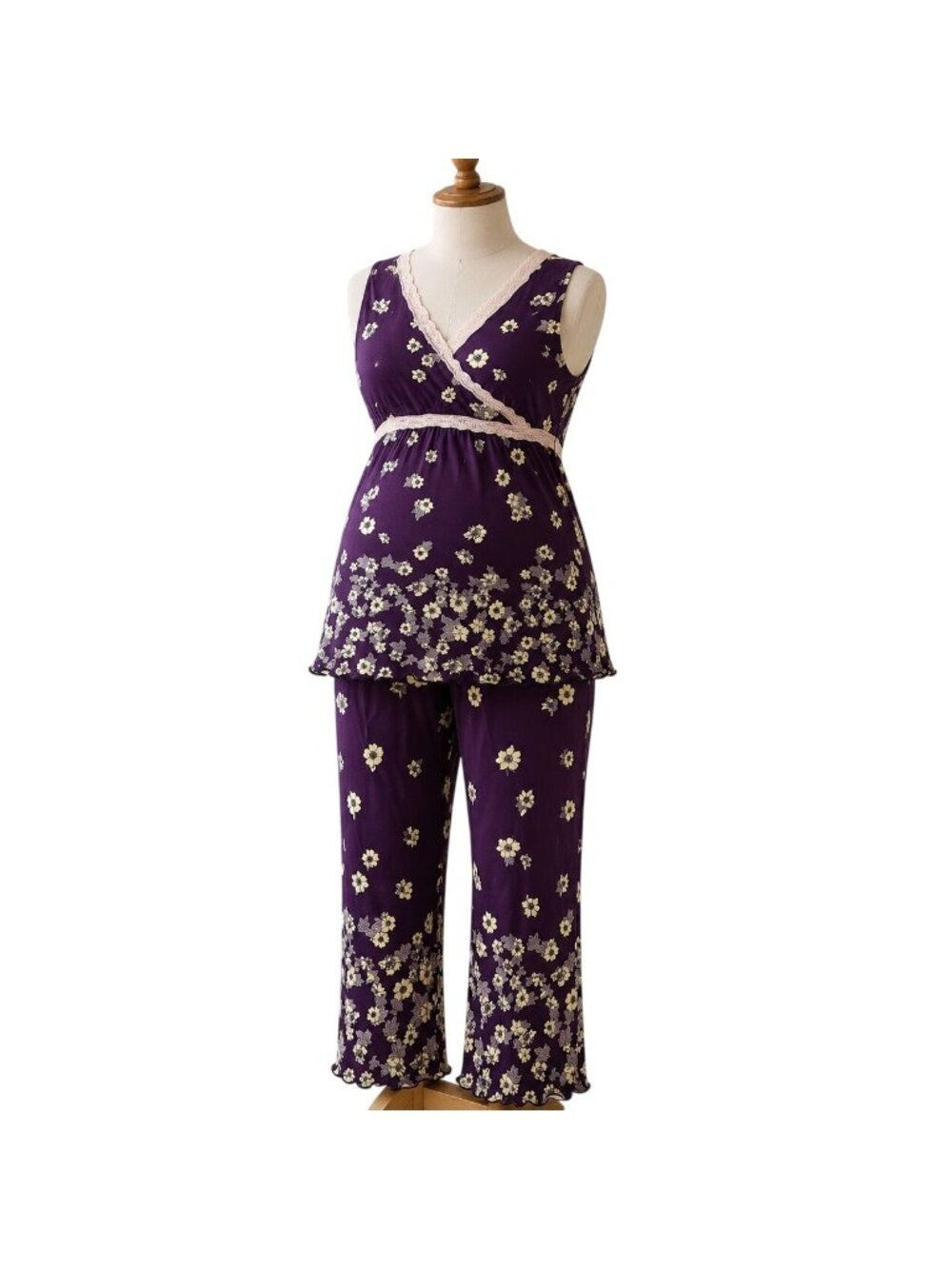Pokkori Maternity Nursing Pajama Set Size L Purple Sleepwear Postpartum Lounger